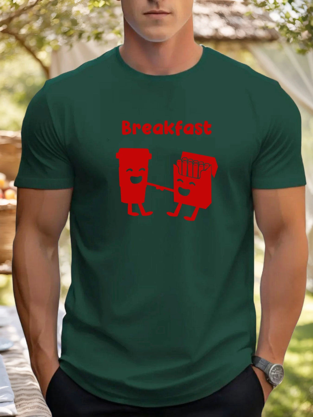 T Shirt For Men Breakfast 100% Cotton Graphic Printing Summer Round Neck T-Shirt Casual Breathable Street Style Daily Top